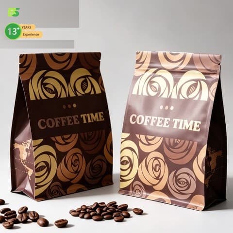 PLA Biodegradable Moisture Proof Side Gusset Flat Bottom Custom Coffee Packaging 100g-1kg Coffee Bags Valve Pet Food Chewing Gum